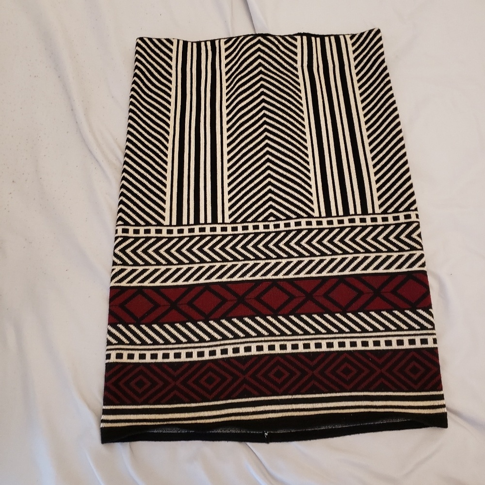 Black, Tan, and Burgundy patterned skirt